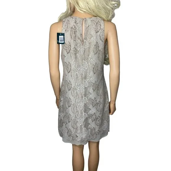 NWT Lauren Ralph Lauren 10P Gold Metallic Lace Sheath Cocktail Dress $170 - Picture 3 of 14